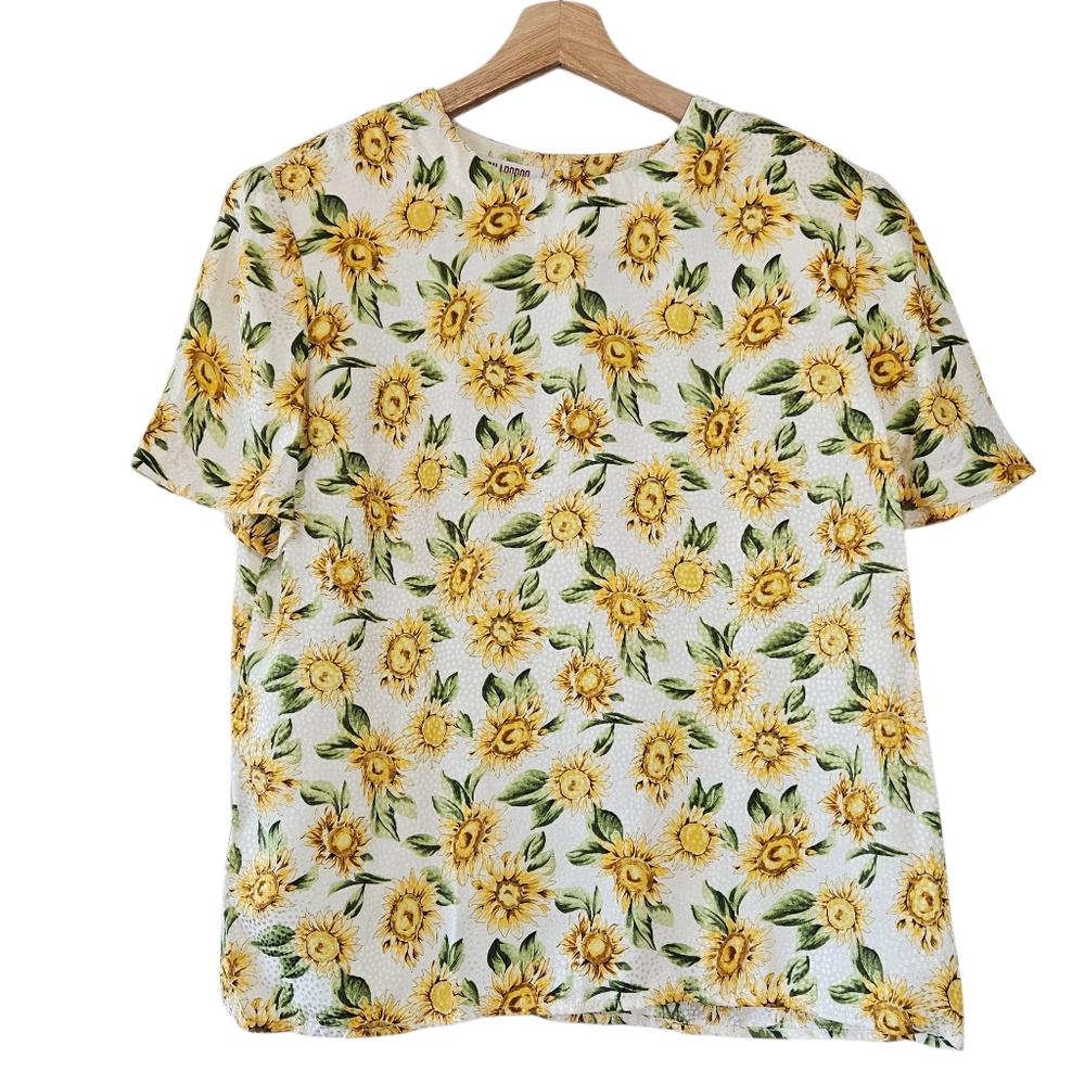 Maggy London Vintage 100% Silk Sunflower Blouse Top
